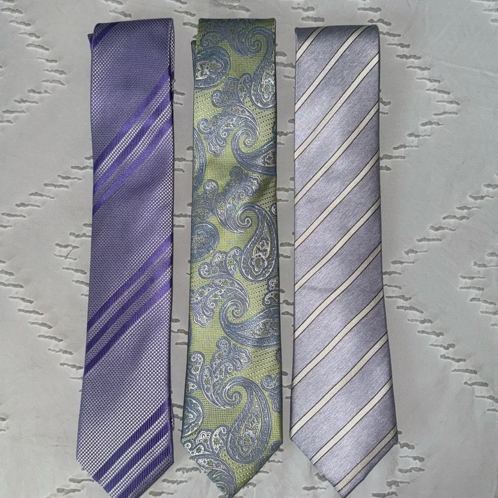 EUC Bruno Marchesi 100% Silk Men's Neck Tie Bundle Stripes Handmade Purple Green